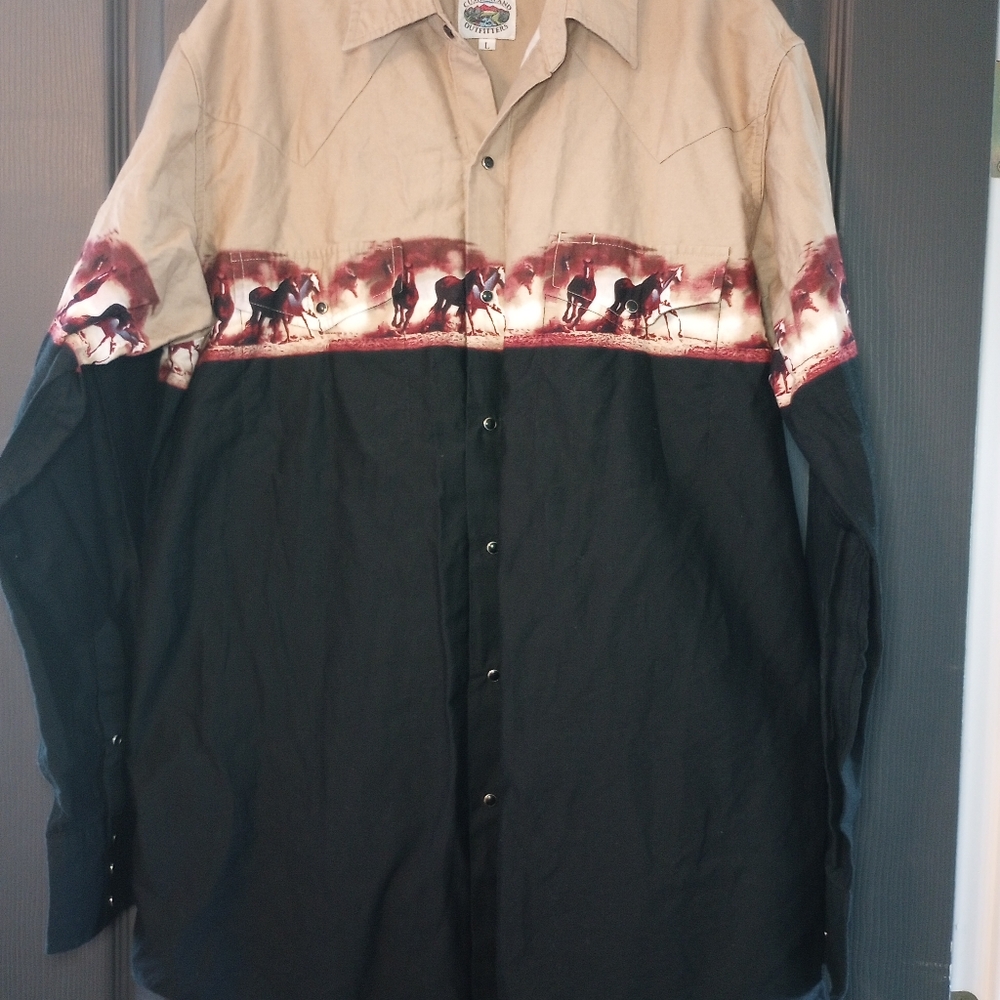 Cumberland Outfitters Shirt Cowboy Horse Trail Western Pearl Snap Equestrian VTG - Picture 2 of 7